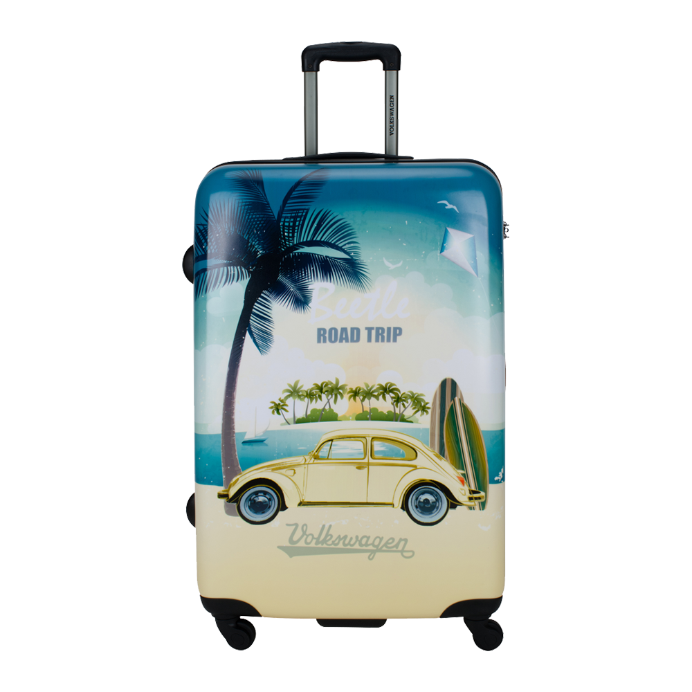 large suitcase with VW beetle print