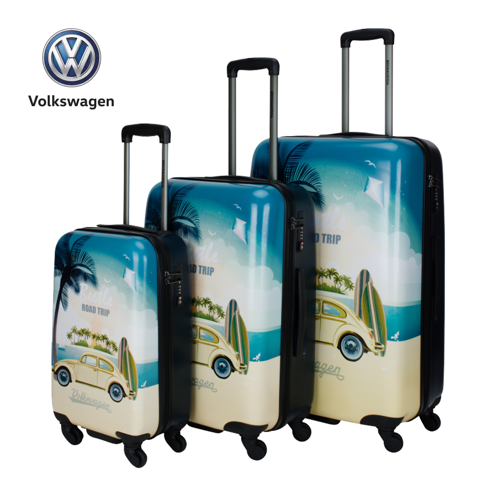 Printed hard luggage set with VW beetle