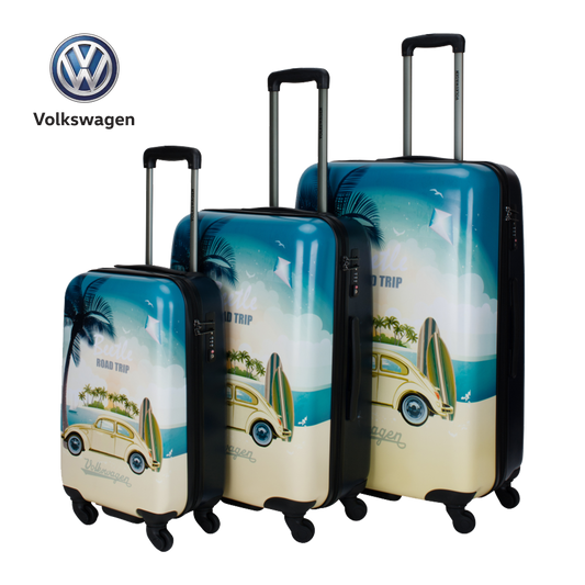 Printed hard luggage set with VW beetle