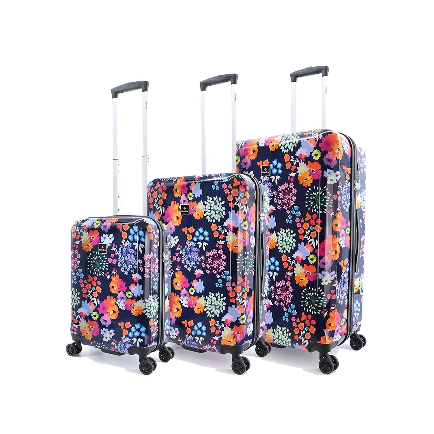 printed luggage with flowers