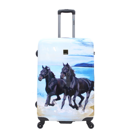 large hard Saxoline suitcase with horses print