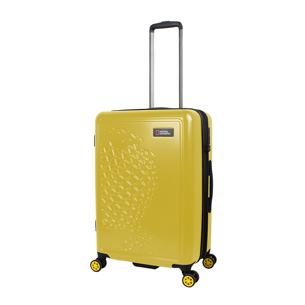 recognizable yellow Nat Geo luggage