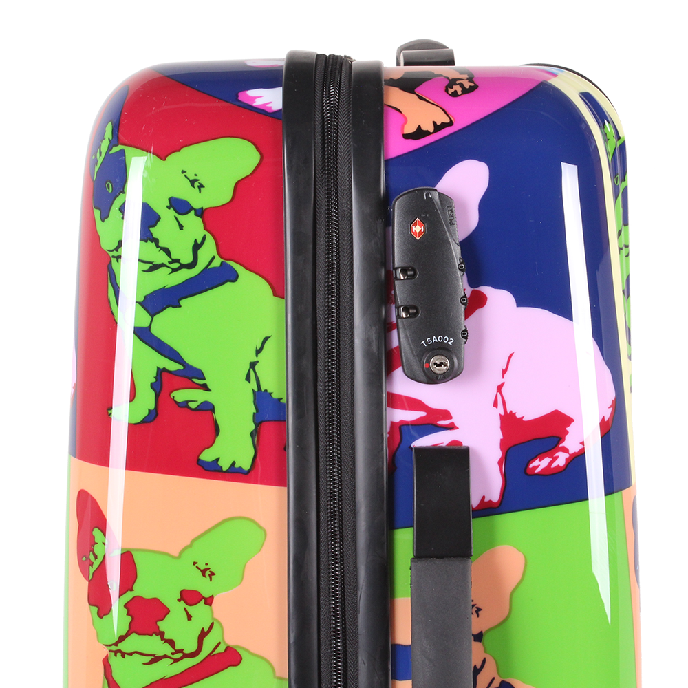 hard luggage with bulldog print pop art in HK