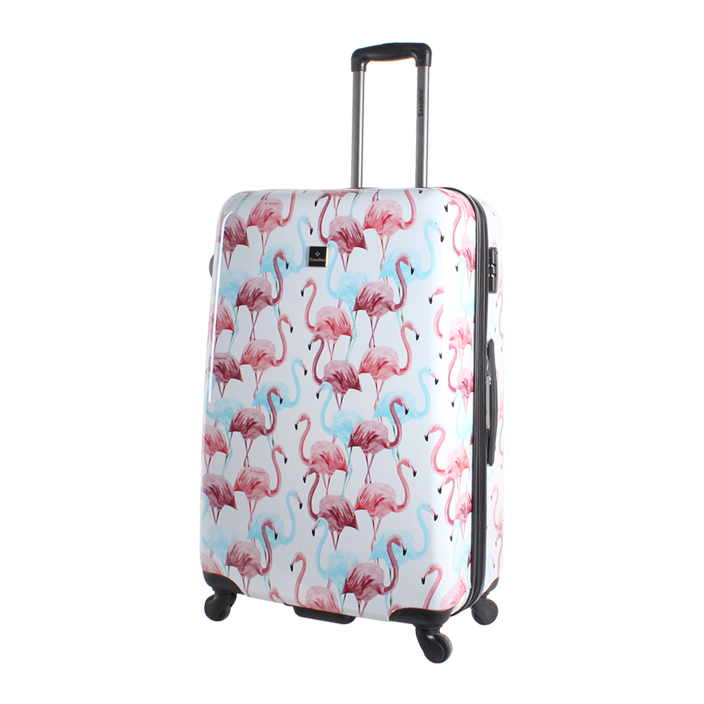 large hard suitcase Saxoline with flamingo print | Hong Kong