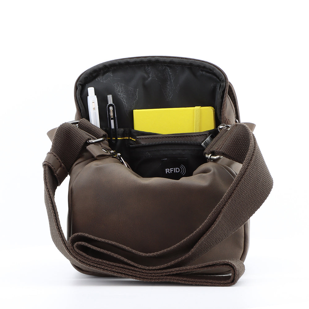 Nat Geo Slope PU utility shoulder bag w/ flap and handle.