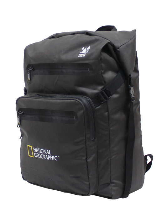 waterproof rucksack with roll top closure