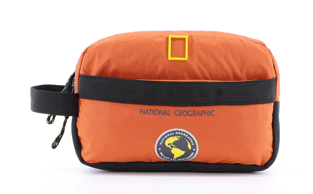 orange branded cosmetic bag