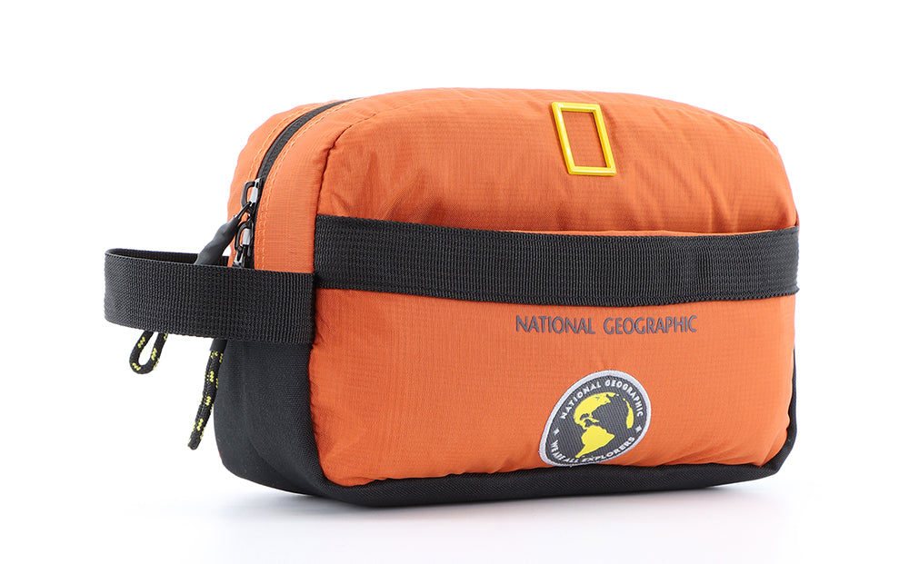 orange Nat Geo cosmetic bag why not